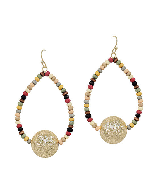 18mm Satin Ball Teardrop Wood Earring