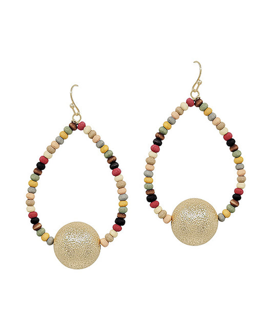 18mm Satin Ball Teardrop Wood Earring