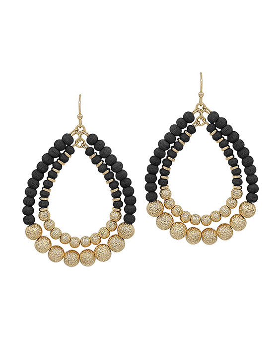 Double Teardrop Wood & Satin Ball Earring