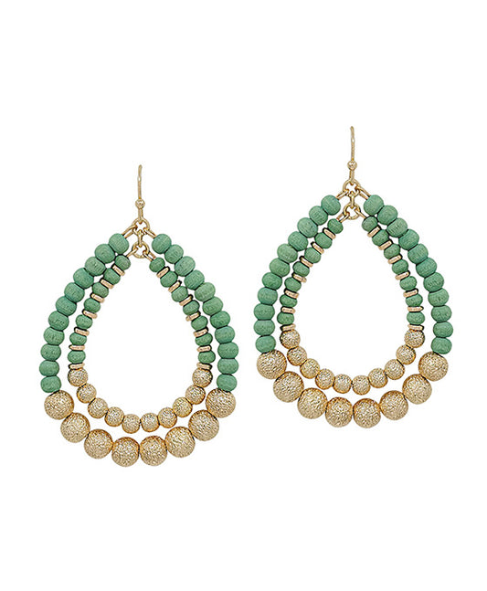 Double Teardrop Wood & Satin Ball Earring