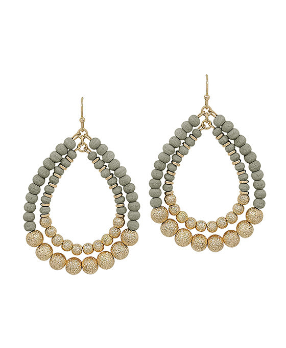 Double Teardrop Wood & Satin Ball Earring