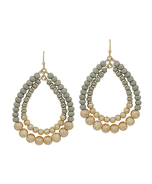 Double Teardrop Wood & Satin Ball Earring