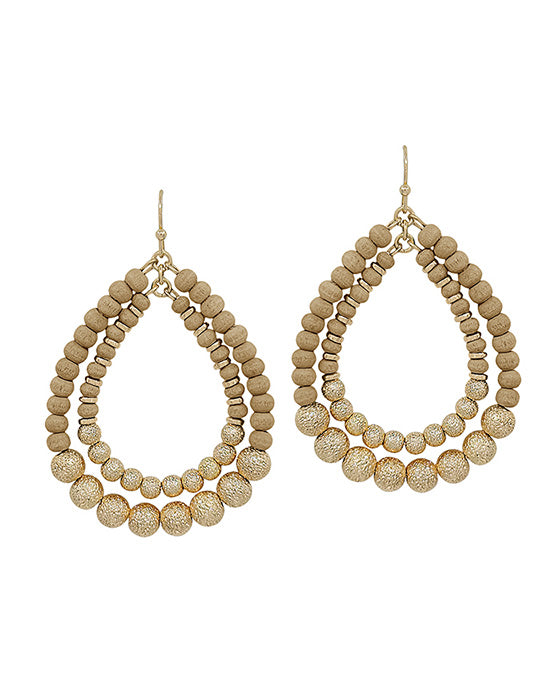Double Teardrop Wood & Satin Ball Earring
