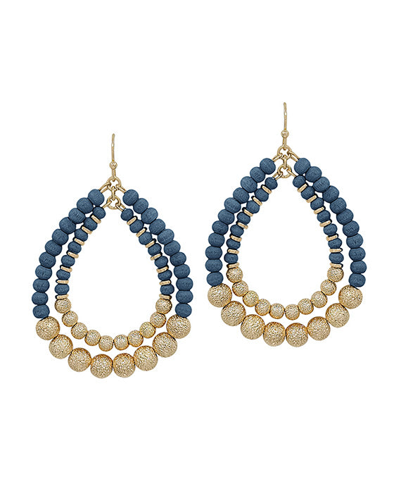 Double Teardrop Wood & Satin Ball Earring