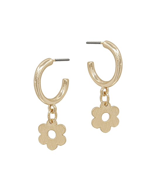 15mm Metal Hoop w/ Flower Charm Earring