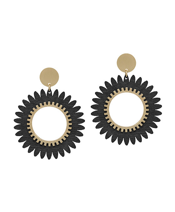 Satin Round w/ Flower Wood Drop Post Earring