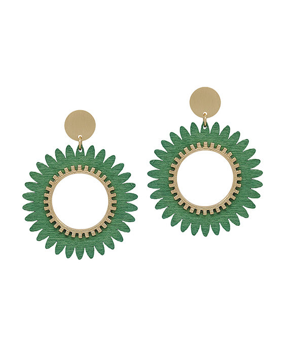 Satin Round w/ Flower Wood Drop Post Earring