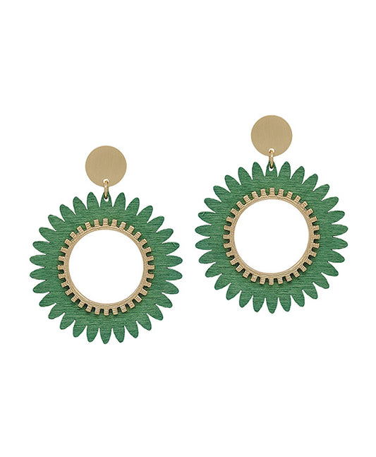 Satin Round w/ Flower Wood Drop Post Earring