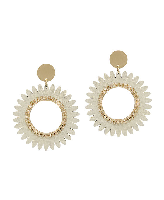 Satin Round w/ Flower Wood Drop Post Earring