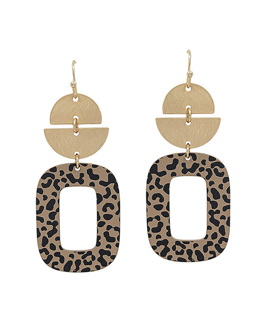 Leo Print Color Coat 3 Drop Geo Earring