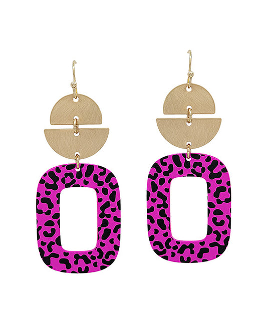 Leo Print Color Coat 3 Drop Geo Earring