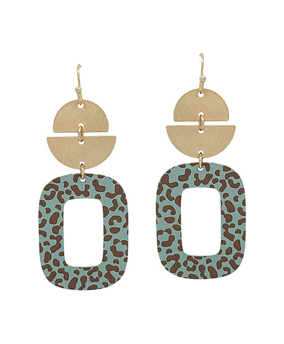 Leo Print Color Coat 3 Drop Geo Earring