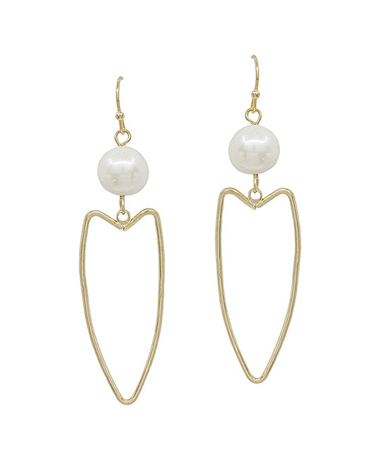 Fresh Water Pearl & Arrow Head Metal Earring