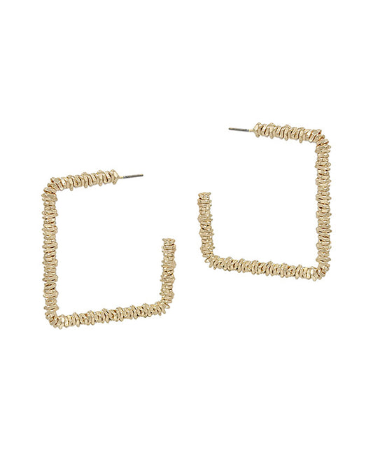 1.5 Inches Textured Metal Square Hoop Earring