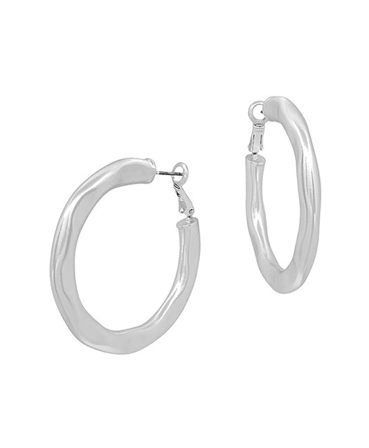 Textured Bold Metal Round Earring - 1.75"