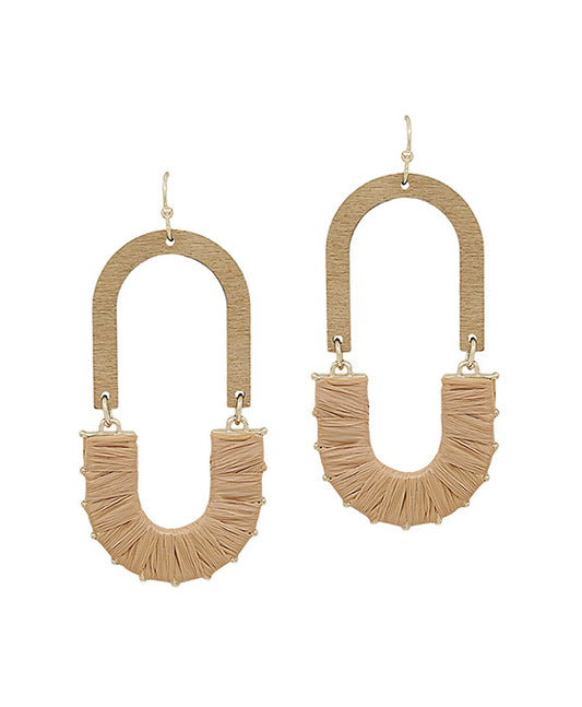 Double U Shape Raffia Wood Earring