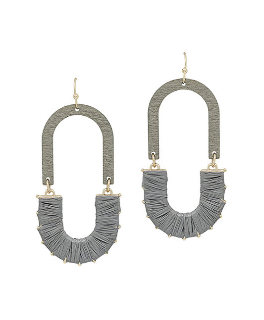 Double U Shape Raffia Wood Earring