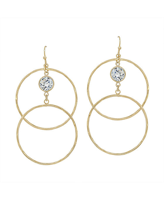 Crystal Accent Double Hammered Round Earring