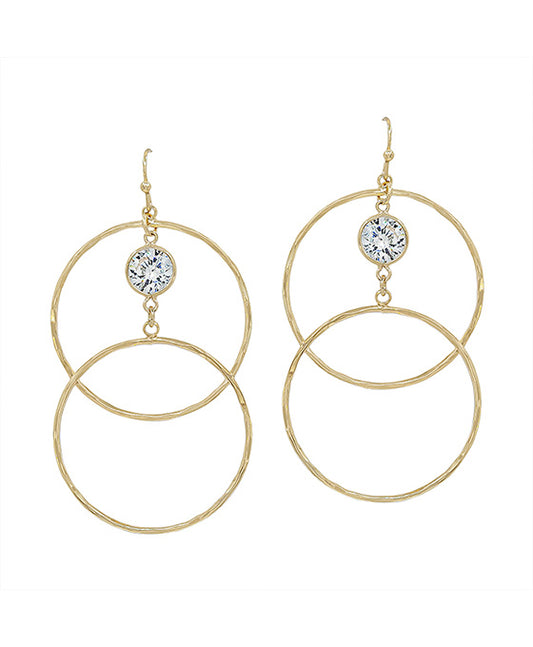 Crystal Accent Double Hammered Round Earring