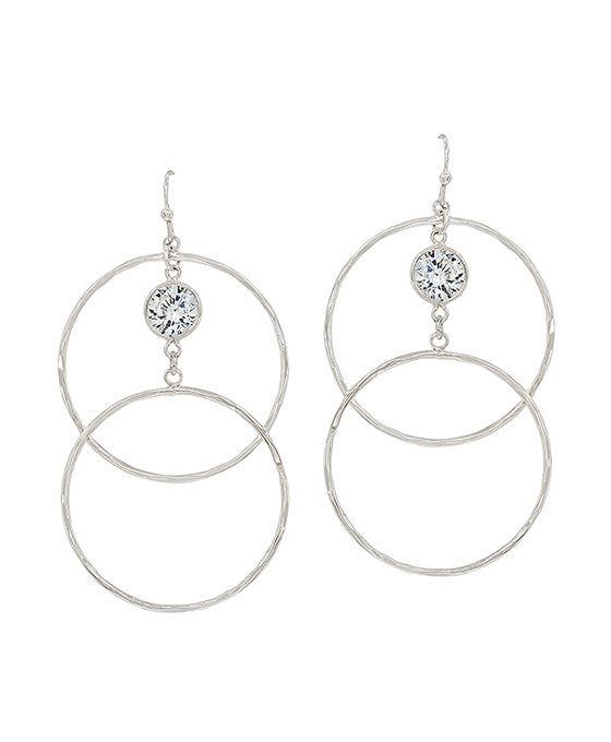 Crystal Accent Double Hammered Round Earring