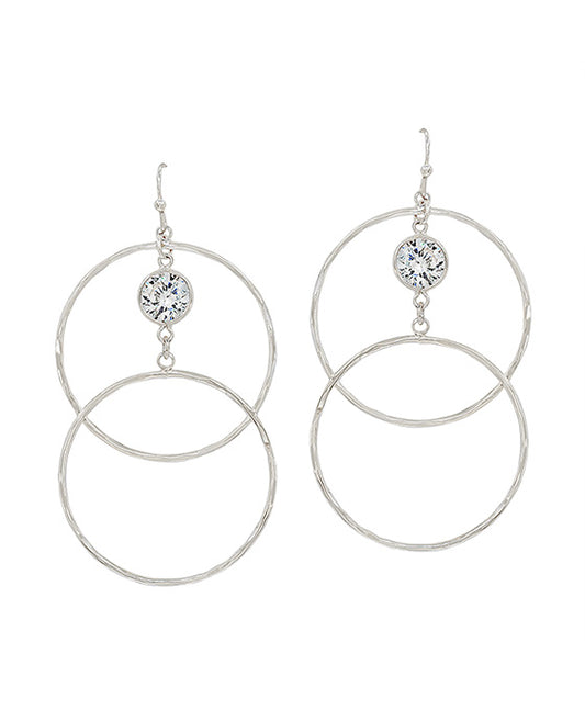 Crystal Accent Double Hammered Round Earring