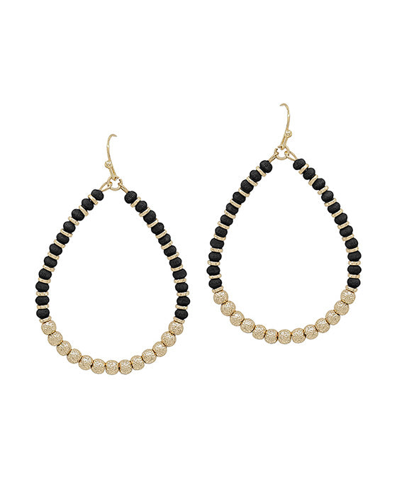 Wood Beads & Satin Ball Accent Earring