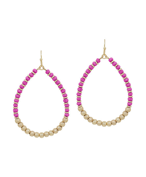 Wood Beads & Satin Ball Accent Earring
