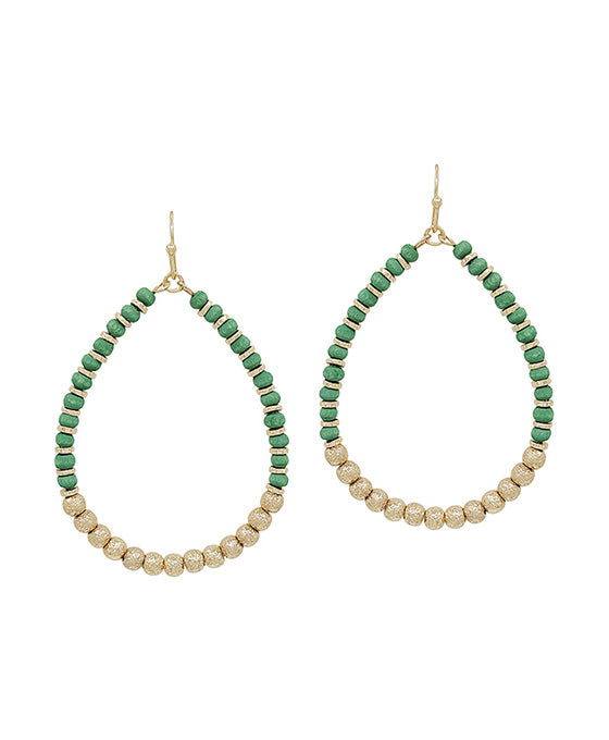 Wood Beads & Satin Ball Accent Earring