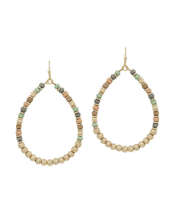 Wood Beads & Satin Ball Accent Earring