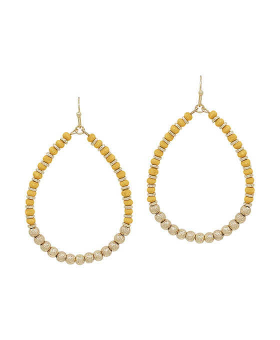 Wood Beads & Satin Ball Accent Earring