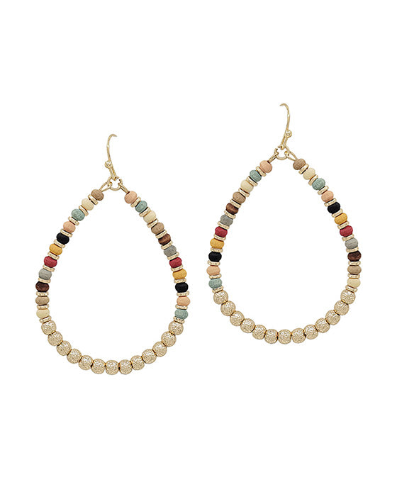 Wood Beads & Satin Ball Accent Earring