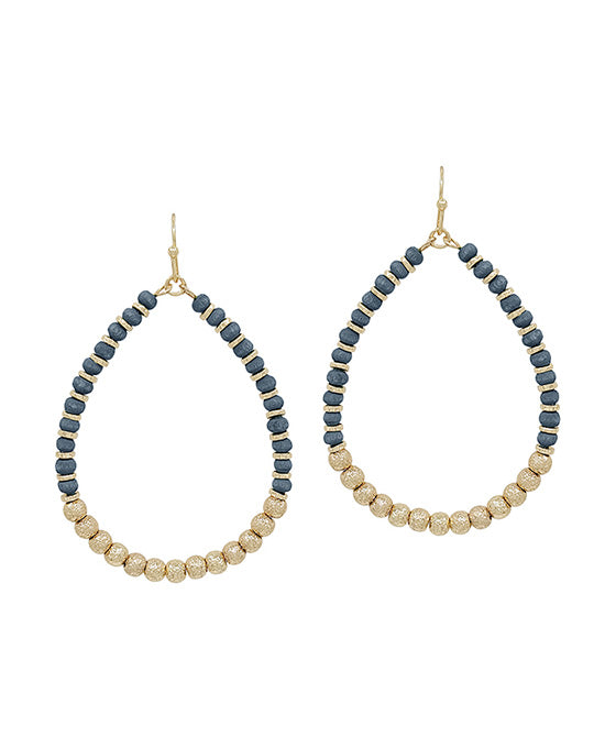 Wood Beads & Satin Ball Accent Earring