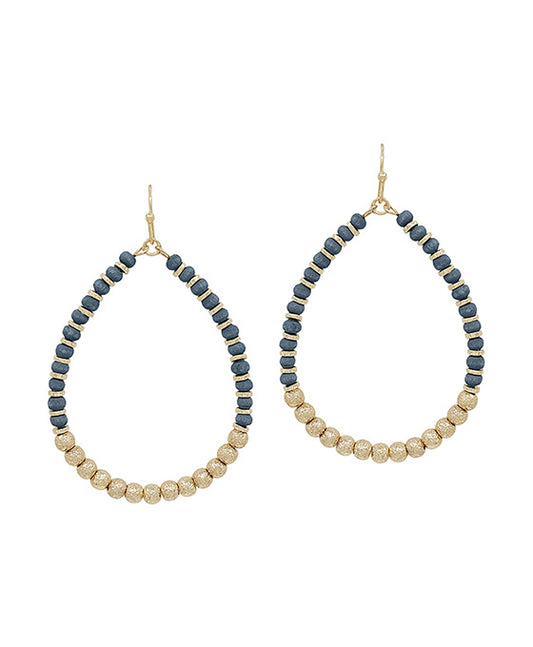 Wood Beads & Satin Ball Accent Earring