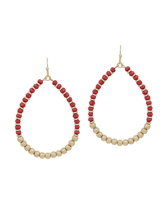 Wood Beads & Satin Ball Accent Earring