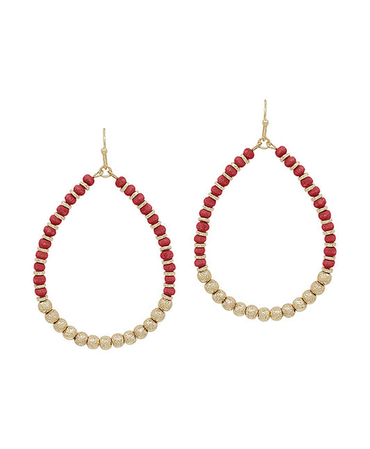 Wood Beads & Satin Ball Accent Earring