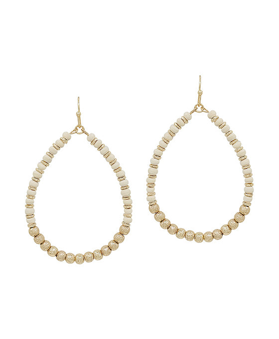 Wood Beads & Satin Ball Accent Earring