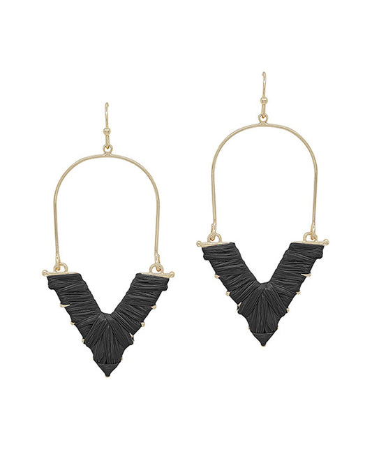 V Shape Raffia Wrapped Wire Earring