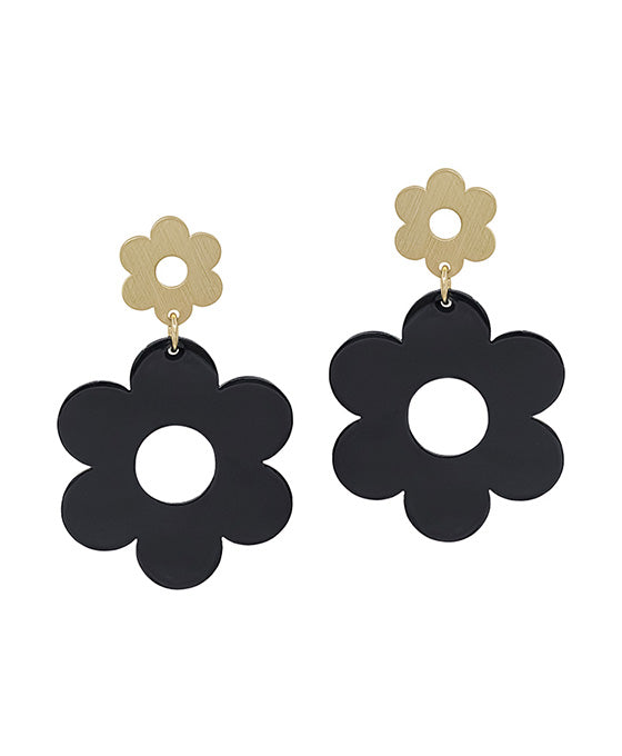 2 Drop Metal & Acetate Flower Post Earring