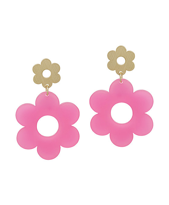 2 Drop Metal & Acetate Flower Post Earring