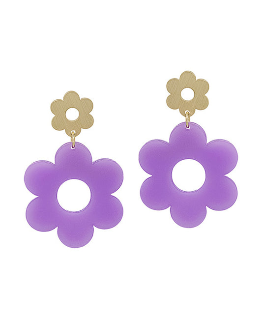 2 Drop Metal & Acetate Flower Post Earring