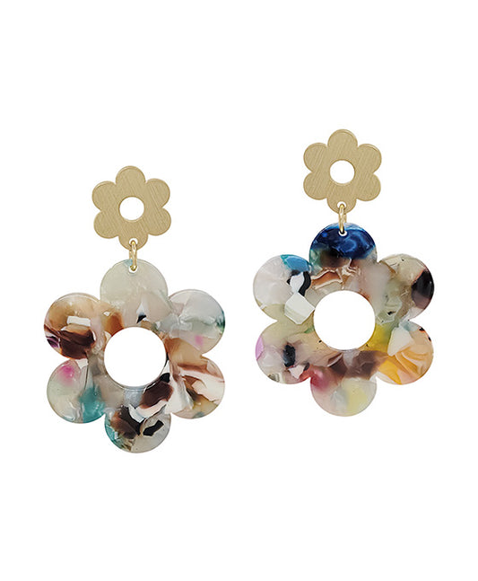 2 Drop Metal & Acetate Flower Post Earring