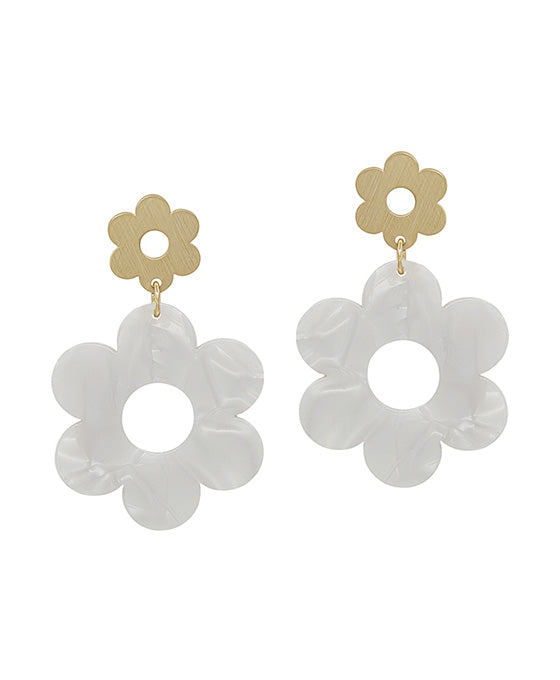 2 Drop Metal & Acetate Flower Post Earring