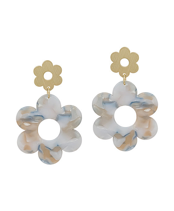 2 Drop Metal & Acetate Flower Post Earring