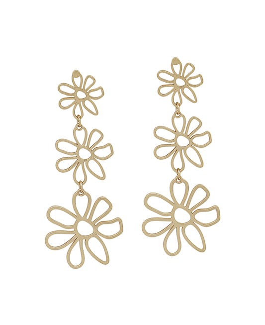 3 Drop Metal Flower Post Earring