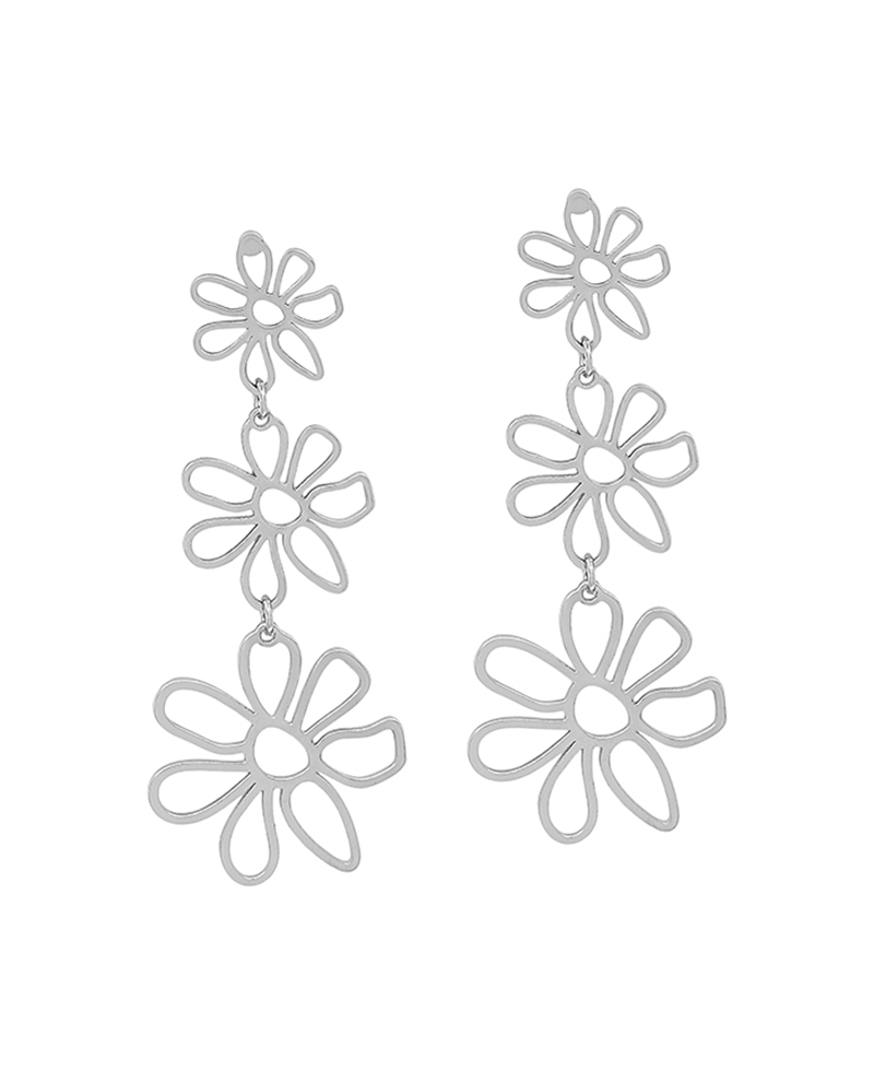 3 Drop Metal Flower Post Earring