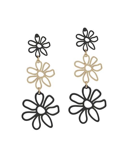 Flower Color Coat Metal 3 Drop Post Earring