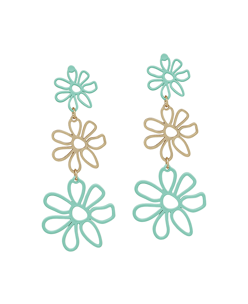 Flower Color Coat Metal 3 Drop Post Earring