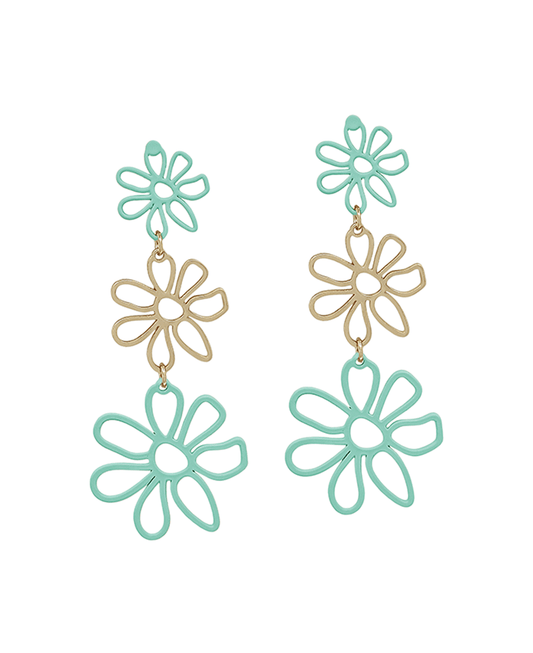 Flower Color Coat Metal 3 Drop Post Earring