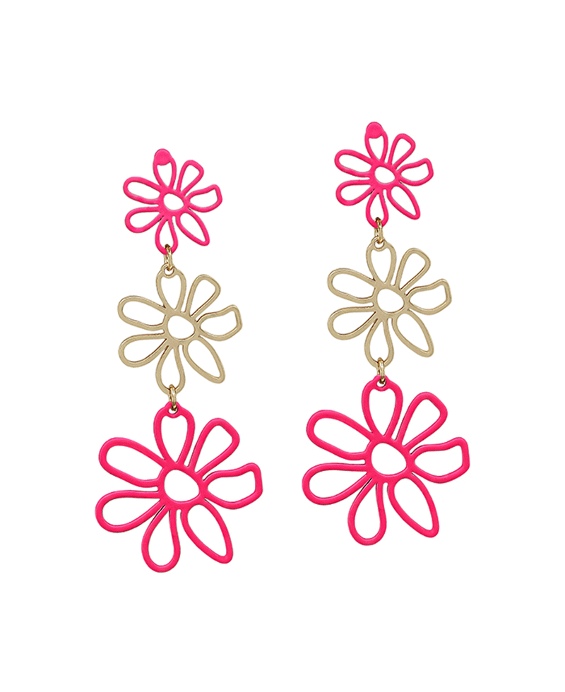 Flower Color Coat Metal 3 Drop Post Earring