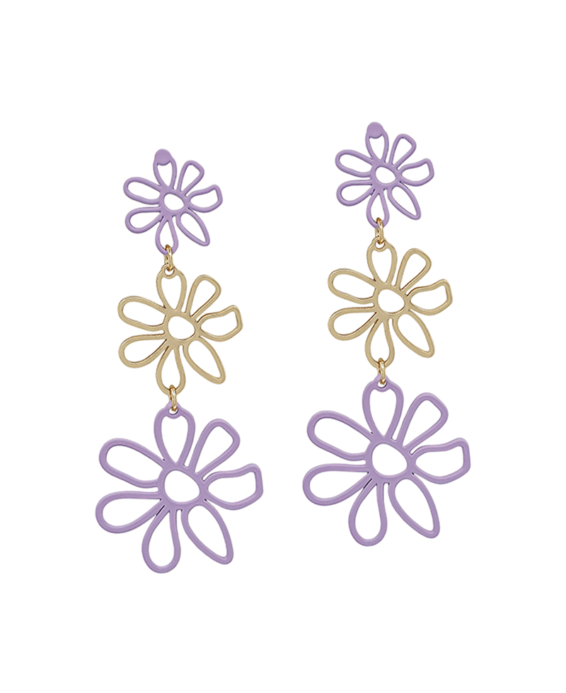 Flower Color Coat Metal 3 Drop Post Earring